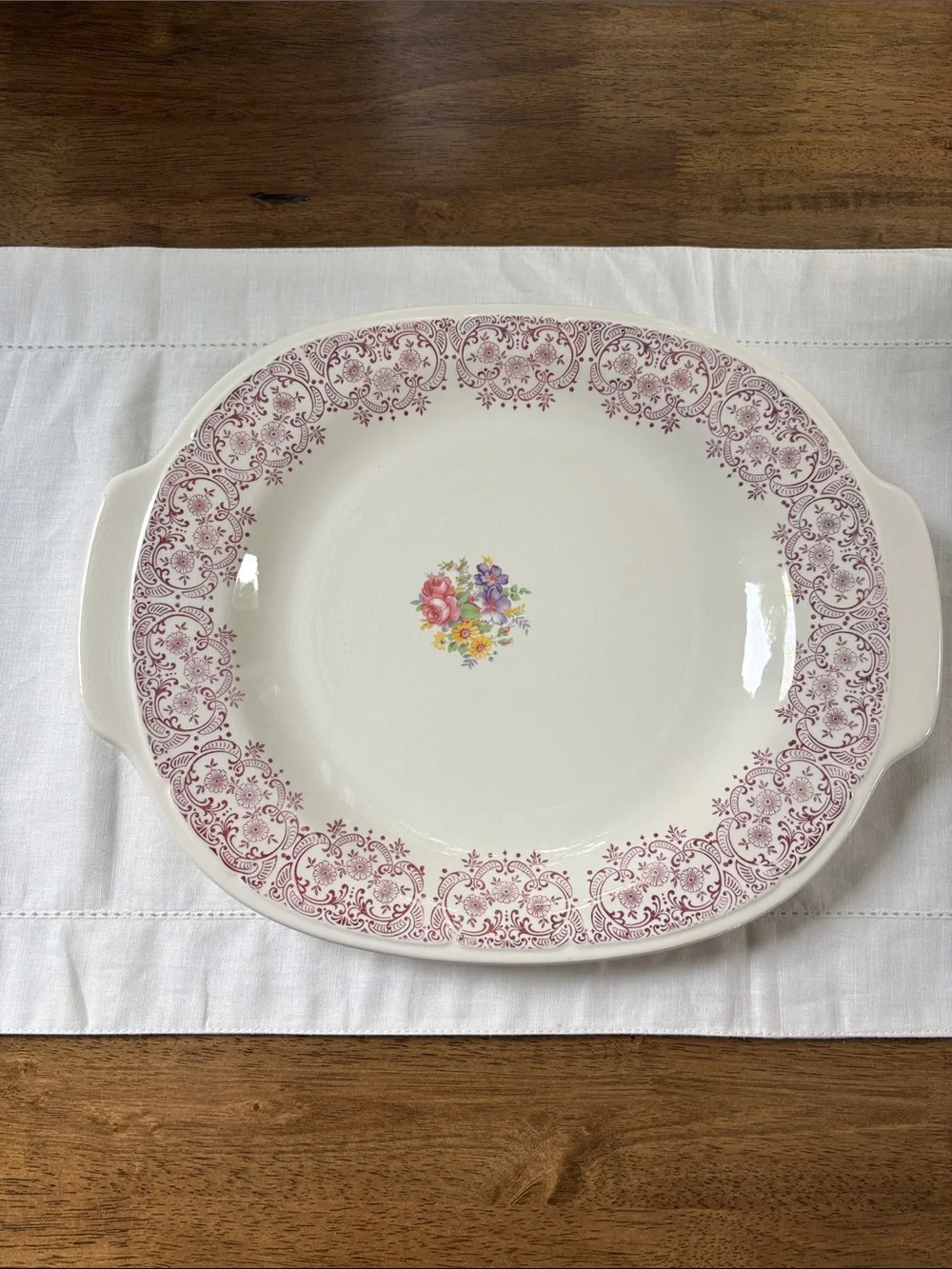 Vintage French Saxon China Company “Burgundy Lace” Collectible Platter